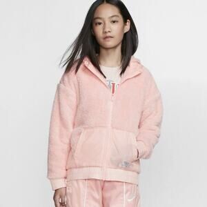 Nike Sportswear Pink Sherpa Full-Zip Jacket - Youth XS
